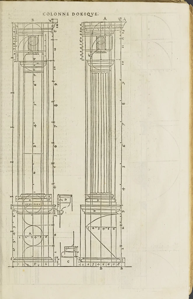 An illustration from Reigle generalle d'architectvre des cinq manieres de colonnes : à sçauoir, tuscane, dorique, ionique, corinthe, & cõposite : & enrichi de plusieurs autres, à exemple de l'antique, 1568, leaf 26