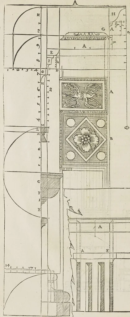 An illustration from Reigle generalle d'architectvre des cinq manieres de colonnes : à sçauoir, tuscane, dorique, ionique, corinthe, & cõposite : & enrichi de plusieurs autres, à exemple de l'antique, 1568, leaf 27