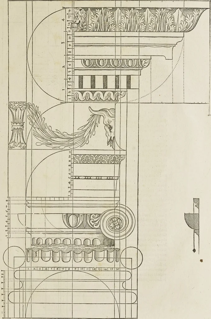 An illustration from Reigle generalle d'architectvre des cinq manieres de colonnes : à sçauoir, tuscane, dorique, ionique, corinthe, & cõposite : & enrichi de plusieurs autres, à exemple de l'antique, 1568, leaf 32