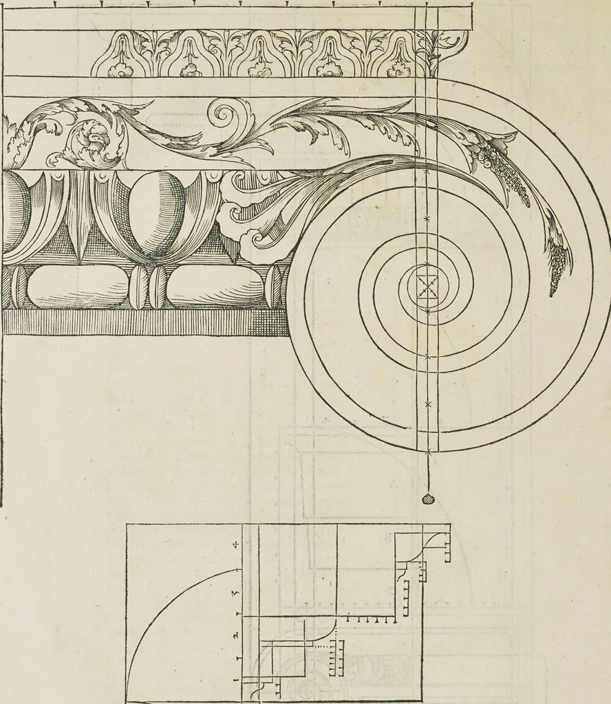 An illustration from Reigle generalle d'architectvre des cinq manieres de colonnes : à sçauoir, tuscane, dorique, ionique, corinthe, & cõposite : & enrichi de plusieurs autres, à exemple de l'antique, 1568, leaf 35