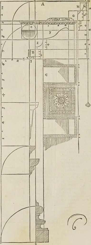 An illustration from Reigle generalle d'architectvre des cinq manieres de colonnes : à sçauoir, tuscane, dorique, ionique, corinthe, & cõposite : & enrichi de plusieurs autres, à exemple de l'antique, 1568, leaf 37