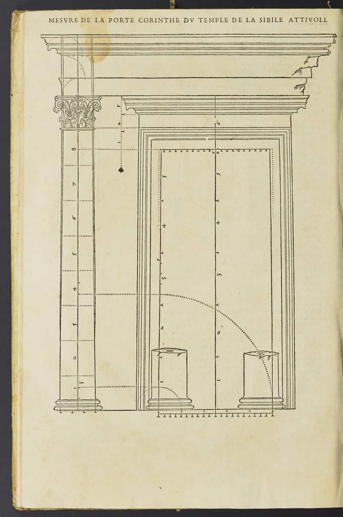 An illustration from Reigle generalle d'architectvre des cinq manieres de colonnes : à sçauoir, tuscane, dorique, ionique, corinthe, & cõposite : & enrichi de plusieurs autres, à exemple de l'antique, 1568, leaf 55