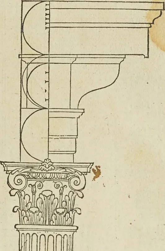An illustration from Reigle generalle d'architectvre des cinq manieres de colonnes : à sçauoir, tuscane, dorique, ionique, corinthe, & cõposite : & enrichi de plusieurs autres, à exemple de l'antique, 1568, leaf 56