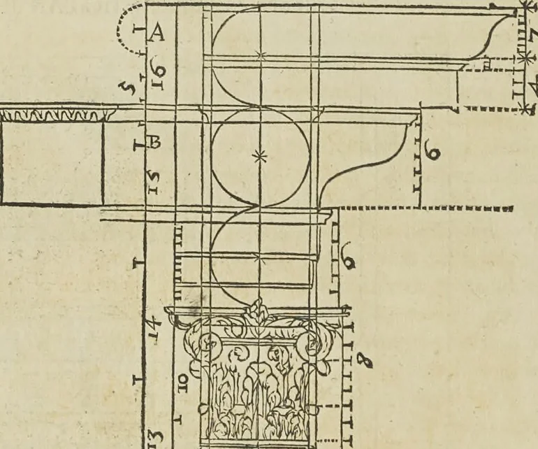 An illustration from Reigle generalle d'architectvre des cinq manieres de colonnes : à sçauoir, tuscane, dorique, ionique, corinthe, & cõposite : & enrichi de plusieurs autres, à exemple de l'antique, 1568, leaf 59