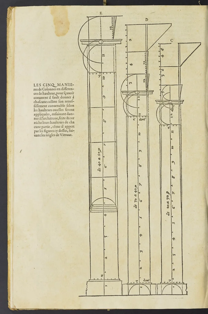 An illustration from Reigle generalle d'architectvre des cinq manieres de colonnes : à sçauoir, tuscane, dorique, ionique, corinthe, & cõposite : & enrichi de plusieurs autres, à exemple de l'antique, 1568, leaf 61