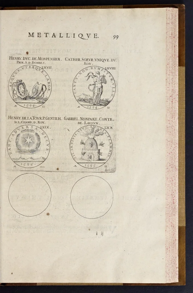An illustration from Les familles de la France illvstrées par les monvmens des medailles anciennes et modernes : tirées des plus rares & curieux cabinets du royaume, sur les metaux d'or, d'argent & de bronze ..., 1636, leaf 138