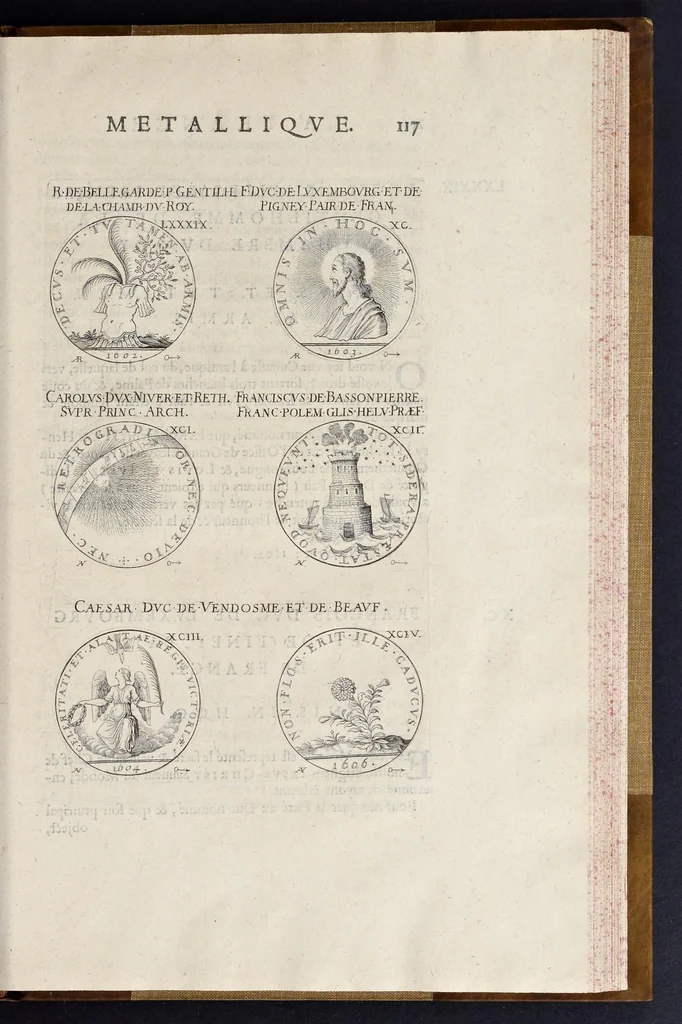 An illustration from Les familles de la France illvstrées par les monvmens des medailles anciennes et modernes : tirées des plus rares & curieux cabinets du royaume, sur les metaux d'or, d'argent & de bronze ..., 1636, leaf 156