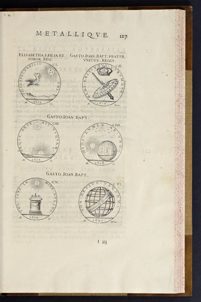 An illustration from Les familles de la France illvstrées par les monvmens des medailles anciennes et modernes : tirées des plus rares & curieux cabinets du royaume, sur les metaux d'or, d'argent & de bronze ..., 1636, leaf 166