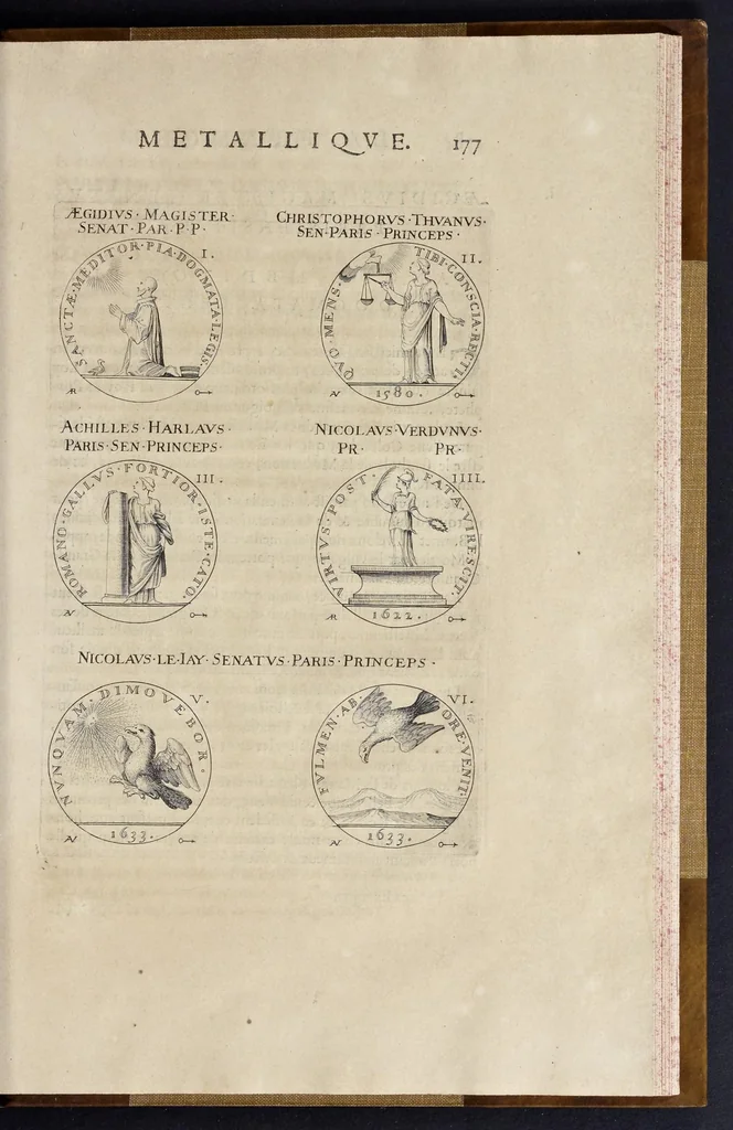 An illustration from Les familles de la France illvstrées par les monvmens des medailles anciennes et modernes : tirées des plus rares & curieux cabinets du royaume, sur les metaux d'or, d'argent & de bronze ..., 1636, leaf 216