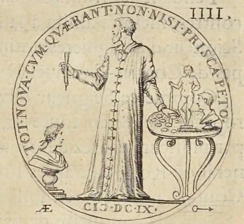 An illustration from Les familles de la France illvstrées par les monvmens des medailles anciennes et modernes : tirées des plus rares & curieux cabinets du royaume, sur les metaux d'or, d'argent & de bronze ..., 1636, leaf 244
