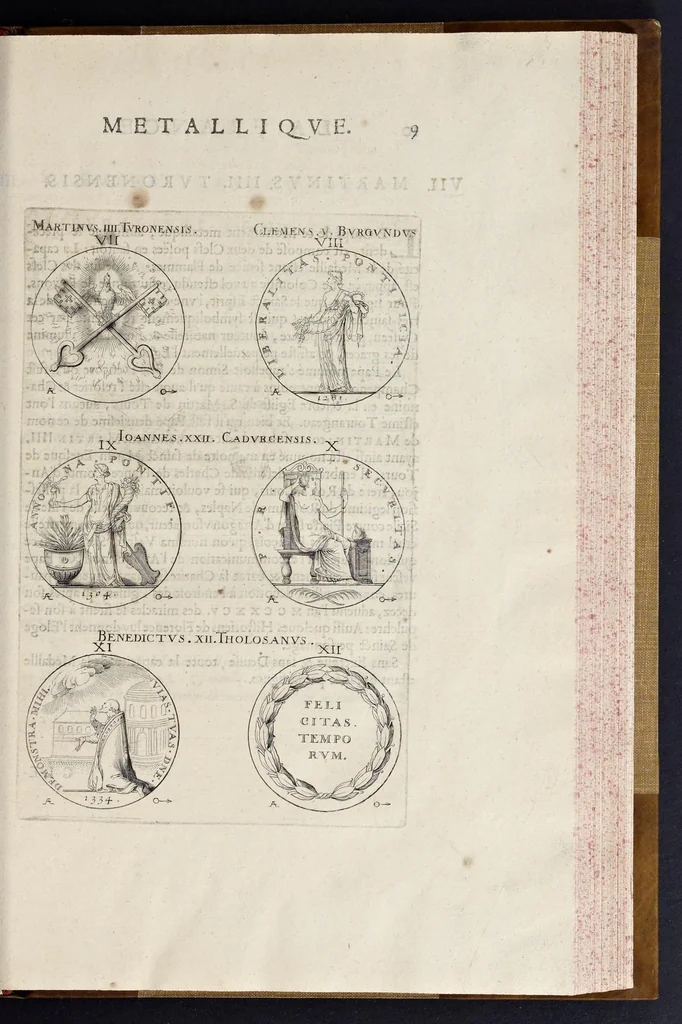 An illustration from Les familles de la France illvstrées par les monvmens des medailles anciennes et modernes : tirées des plus rares & curieux cabinets du royaume, sur les metaux d'or, d'argent & de bronze ..., 1636, leaf 48