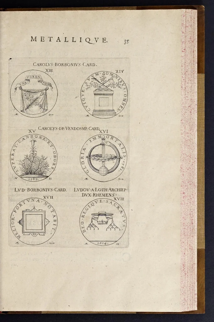 An illustration from Les familles de la France illvstrées par les monvmens des medailles anciennes et modernes : tirées des plus rares & curieux cabinets du royaume, sur les metaux d'or, d'argent & de bronze ..., 1636, leaf 74