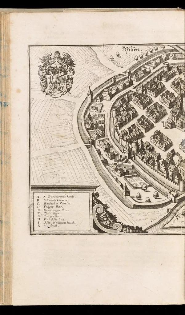 An illustration from Topographia Bohemiæ, Moraviæ et Silesiæ : das ist, Beschreibung vnd eigentliche Abbildung der vornehmensten vnd bekandtisten Stätte vund Plätze in den Königreich Boheim vnd einverleibten Landern, Mähren, vnd Schlesien, 1650, leaf 103