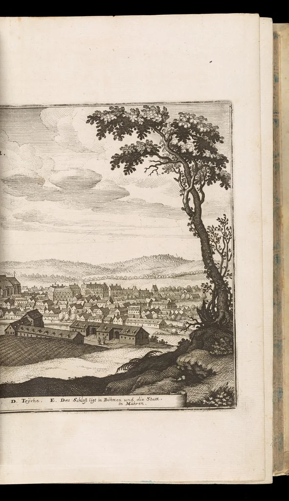 An illustration from Topographia Bohemiæ, Moraviæ et Silesiæ : das ist, Beschreibung vnd eigentliche Abbildung der vornehmensten vnd bekandtisten Stätte vund Plätze in den Königreich Boheim vnd einverleibten Landern, Mähren, vnd Schlesien, 1650, leaf 112