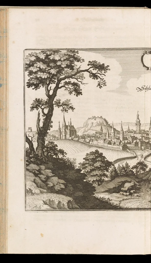 An illustration from Topographia Bohemiæ, Moraviæ et Silesiæ : das ist, Beschreibung vnd eigentliche Abbildung der vornehmensten vnd bekandtisten Stätte vund Plätze in den Königreich Boheim vnd einverleibten Landern, Mähren, vnd Schlesien, 1650, leaf 152