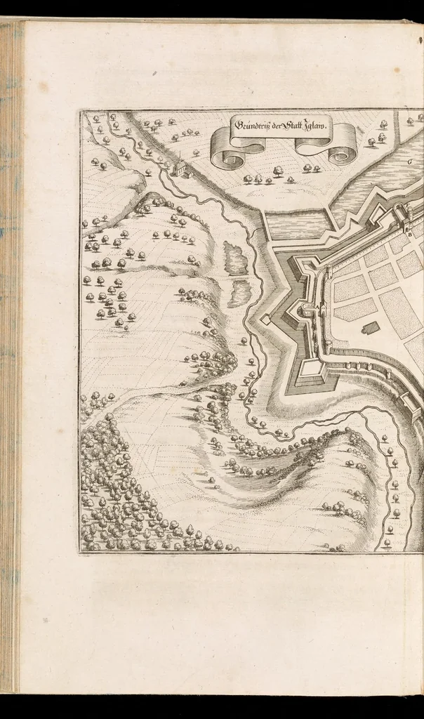 An illustration from Topographia Bohemiæ, Moraviæ et Silesiæ : das ist, Beschreibung vnd eigentliche Abbildung der vornehmensten vnd bekandtisten Stätte vund Plätze in den Königreich Boheim vnd einverleibten Landern, Mähren, vnd Schlesien, 1650, leaf 190