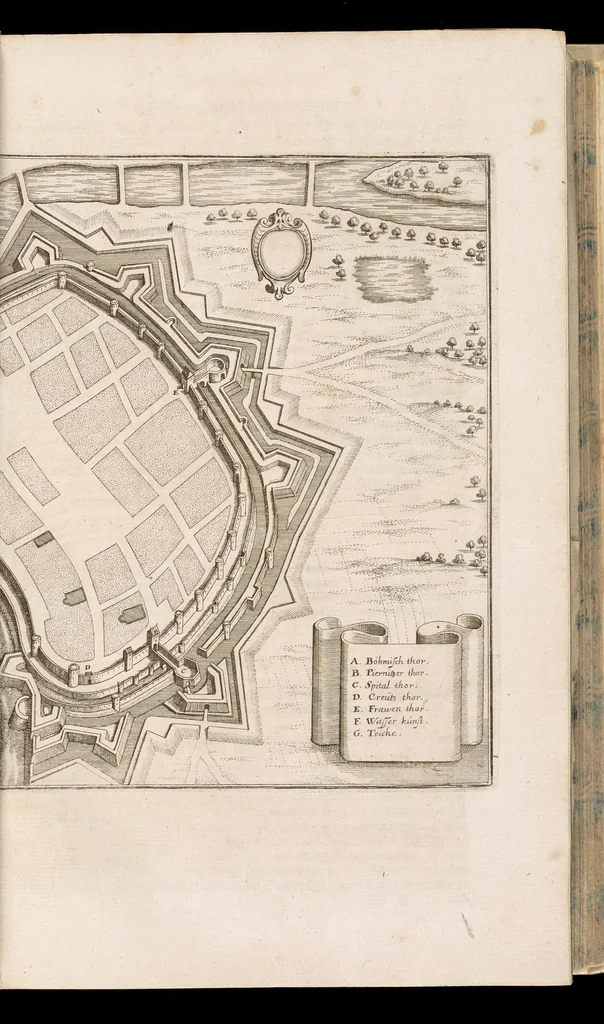 An illustration from Topographia Bohemiæ, Moraviæ et Silesiæ : das ist, Beschreibung vnd eigentliche Abbildung der vornehmensten vnd bekandtisten Stätte vund Plätze in den Königreich Boheim vnd einverleibten Landern, Mähren, vnd Schlesien, 1650, leaf 191