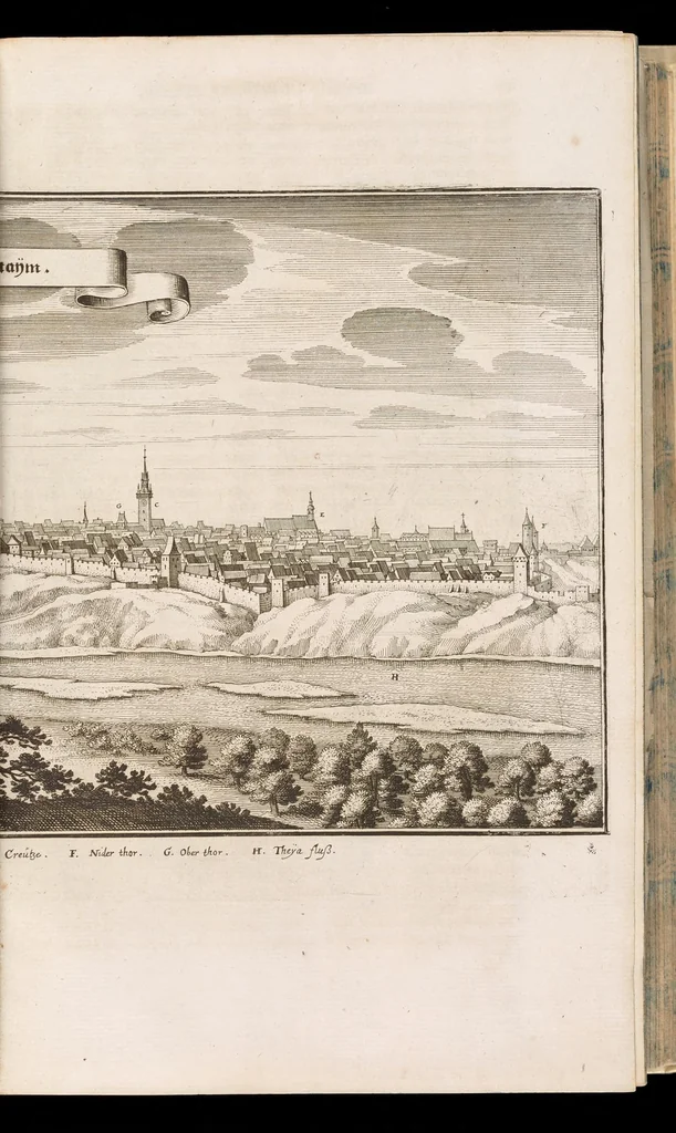 An illustration from Topographia Bohemiæ, Moraviæ et Silesiæ : das ist, Beschreibung vnd eigentliche Abbildung der vornehmensten vnd bekandtisten Stätte vund Plätze in den Königreich Boheim vnd einverleibten Landern, Mähren, vnd Schlesien, 1650, leaf 217