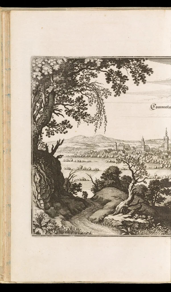 An illustration from Topographia Bohemiæ, Moraviæ et Silesiæ : das ist, Beschreibung vnd eigentliche Abbildung der vornehmensten vnd bekandtisten Stätte vund Plätze in den Königreich Boheim vnd einverleibten Landern, Mähren, vnd Schlesien, 1650, leaf 45