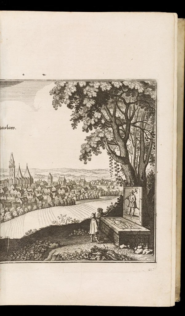 An illustration from Topographia Bohemiæ, Moraviæ et Silesiæ : das ist, Beschreibung vnd eigentliche Abbildung der vornehmensten vnd bekandtisten Stätte vund Plätze in den Königreich Boheim vnd einverleibten Landern, Mähren, vnd Schlesien, 1650, leaf 52