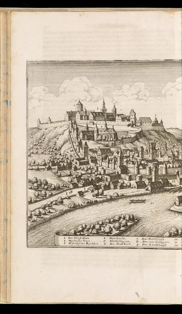 An illustration from Topographia Bohemiæ, Moraviæ et Silesiæ : das ist, Beschreibung vnd eigentliche Abbildung der vornehmensten vnd bekandtisten Stätte vund Plätze in den Königreich Boheim vnd einverleibten Landern, Mähren, vnd Schlesien, 1650, leaf 67