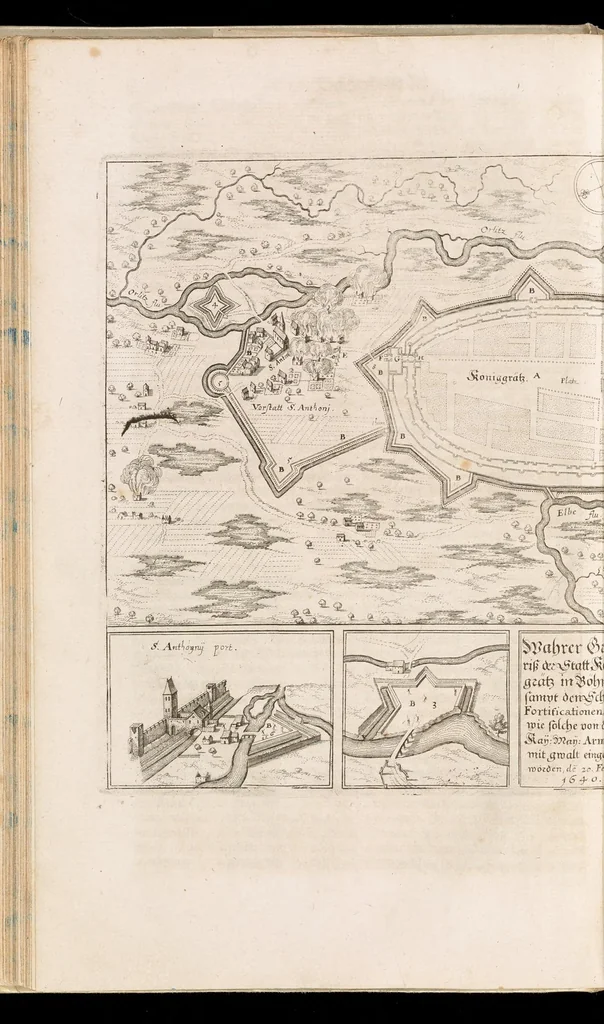 An illustration from Topographia Bohemiæ, Moraviæ et Silesiæ : das ist, Beschreibung vnd eigentliche Abbildung der vornehmensten vnd bekandtisten Stätte vund Plätze in den Königreich Boheim vnd einverleibten Landern, Mähren, vnd Schlesien, 1650, leaf 73