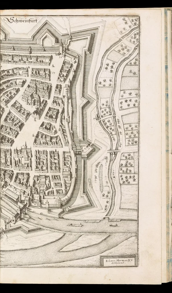 An illustration from Topographia Franconiæ : das ist, Beschreibung vnd eÿgentliche Contrafactur der vornehmbsten Stätte, vnd Plätze des Frankenlandes vnd deren, die zu dem hochlöbischen Fränkischen Craisse gezogen werden, 1648, leaf 144