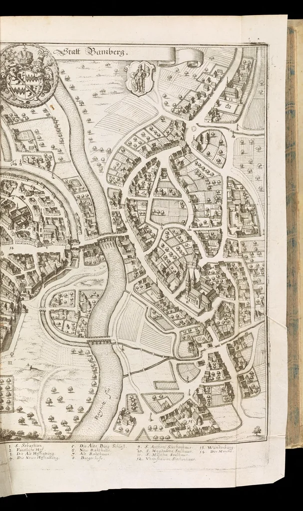 An illustration from Topographia Franconiæ : das ist, Beschreibung vnd eÿgentliche Contrafactur der vornehmbsten Stätte, vnd Plätze des Frankenlandes vnd deren, die zu dem hochlöbischen Fränkischen Craisse gezogen werden, 1648, leaf 36