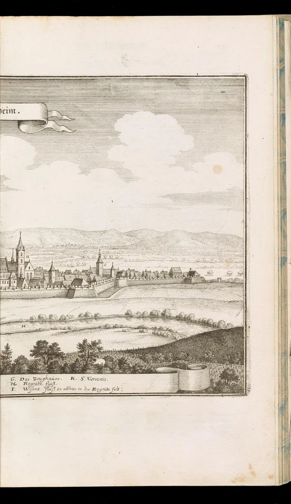 An illustration from Topographia Franconiæ : das ist, Beschreibung vnd eÿgentliche Contrafactur der vornehmbsten Stätte, vnd Plätze des Frankenlandes vnd deren, die zu dem hochlöbischen Fränkischen Craisse gezogen werden, 1648, leaf 54