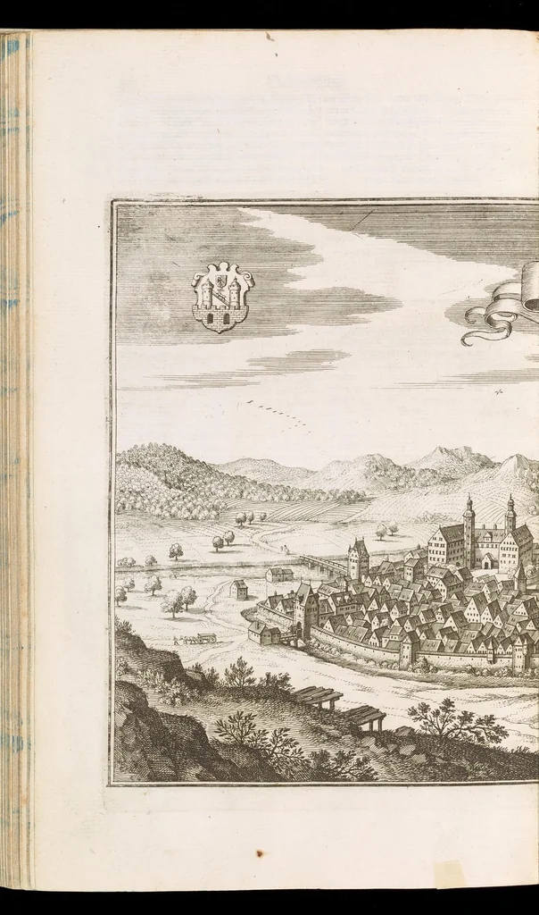 An illustration from Topographia Franconiæ : das ist, Beschreibung vnd eÿgentliche Contrafactur der vornehmbsten Stätte, vnd Plätze des Frankenlandes vnd deren, die zu dem hochlöbischen Fränkischen Craisse gezogen werden, 1648, leaf 59