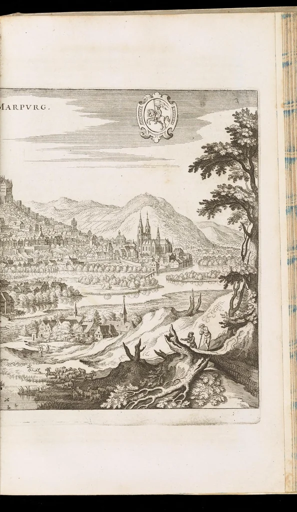 An illustration from Topographia Hassiæ et regionum vicinarum : das ist, Beschreibung der vornẽbsten Stätte vnd Plätze in Hessen vnd den benachbahrten Landtschaften als Buchen, Nassau, Betteraw, Westerwaldt, Wittgenstein, Lohngaw, vnd andern, 1646, leaf 182