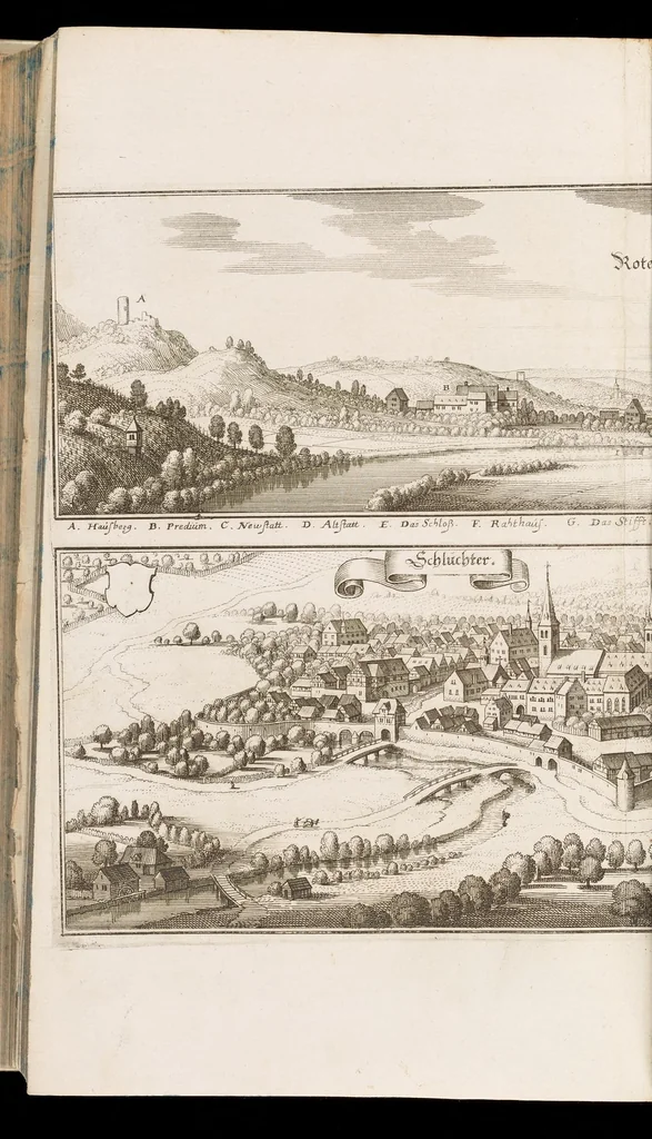 An illustration from Topographia Hassiæ et regionum vicinarum : das ist, Beschreibung der vornẽbsten Stätte vnd Plätze in Hessen vnd den benachbahrten Landtschaften als Buchen, Nassau, Betteraw, Westerwaldt, Wittgenstein, Lohngaw, vnd andern, 1646, leaf 209