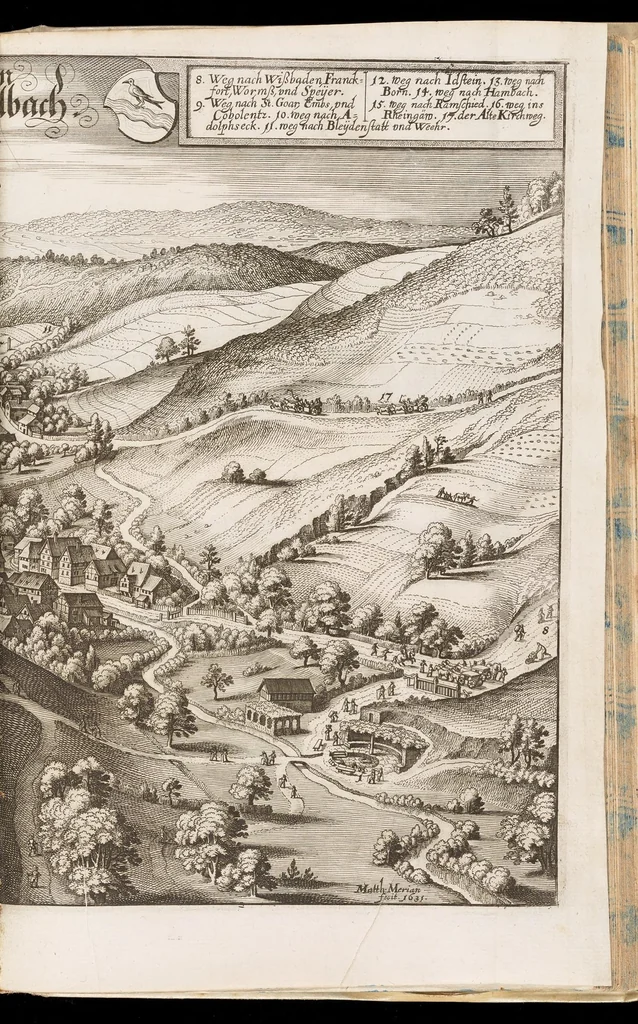 An illustration from Topographia Hassiæ et regionum vicinarum : das ist, Beschreibung der vornẽbsten Stätte vnd Plätze in Hessen vnd den benachbahrten Landtschaften als Buchen, Nassau, Betteraw, Westerwaldt, Wittgenstein, Lohngaw, vnd andern, 1646, leaf 220