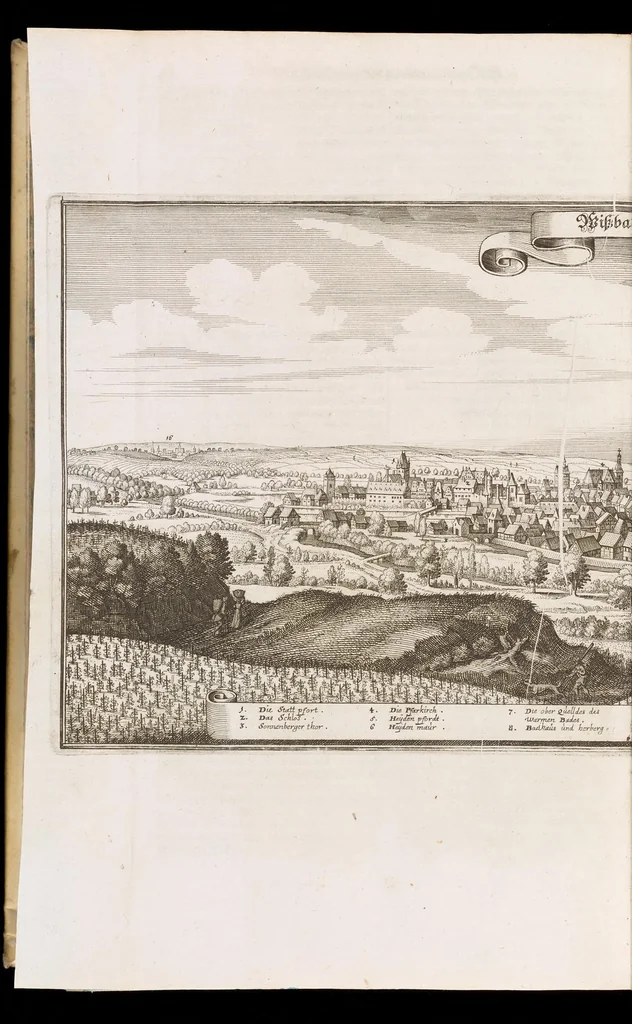 An illustration from Topographia Hassiæ et regionum vicinarum : das ist, Beschreibung der vornẽbsten Stätte vnd Plätze in Hessen vnd den benachbahrten Landtschaften als Buchen, Nassau, Betteraw, Westerwaldt, Wittgenstein, Lohngaw, vnd andern, 1646, leaf 257