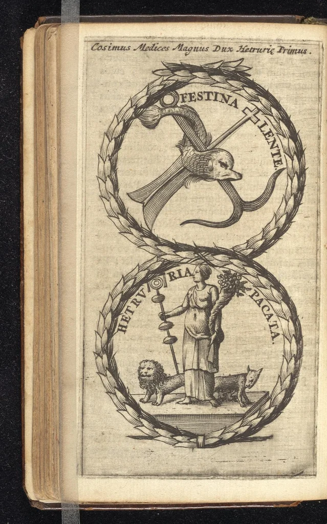 An illustration from Symbola varia diversorum principum, archiducum, ducum, comitum & marchionum totius Italiae : cum facili isagoge D. Anselmi de Boot, 1686, leaf 121
