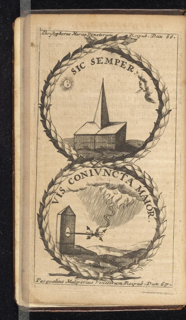 An illustration from Symbola varia diversorum principum, archiducum, ducum, comitum & marchionum totius Italiae : cum facili isagoge D. Anselmi de Boot, 1686, leaf 13