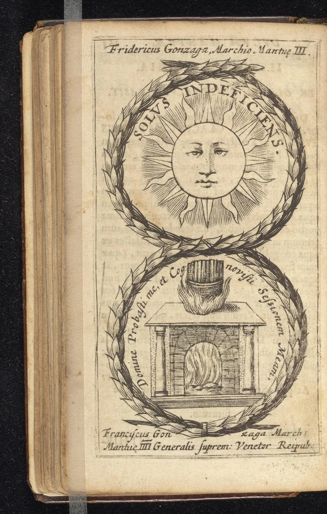 An illustration from Symbola varia diversorum principum, archiducum, ducum, comitum & marchionum totius Italiae : cum facili isagoge D. Anselmi de Boot, 1686, leaf 173