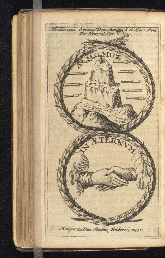 An illustration from Symbola varia diversorum principum, archiducum, ducum, comitum & marchionum totius Italiae : cum facili isagoge D. Anselmi de Boot, 1686, leaf 181