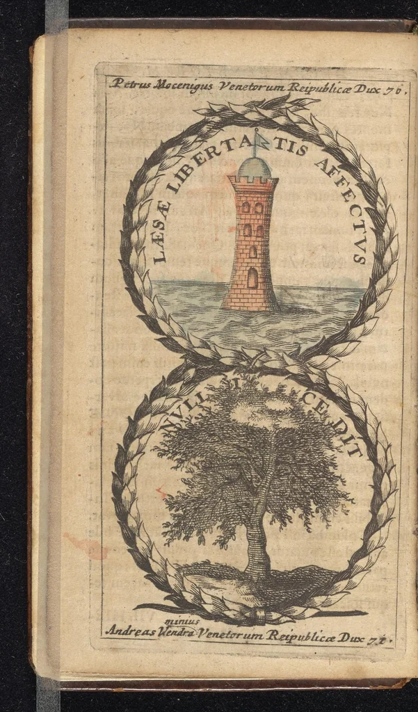 An illustration from Symbola varia diversorum principum, archiducum, ducum, comitum & marchionum totius Italiae : cum facili isagoge D. Anselmi de Boot, 1686, leaf 19