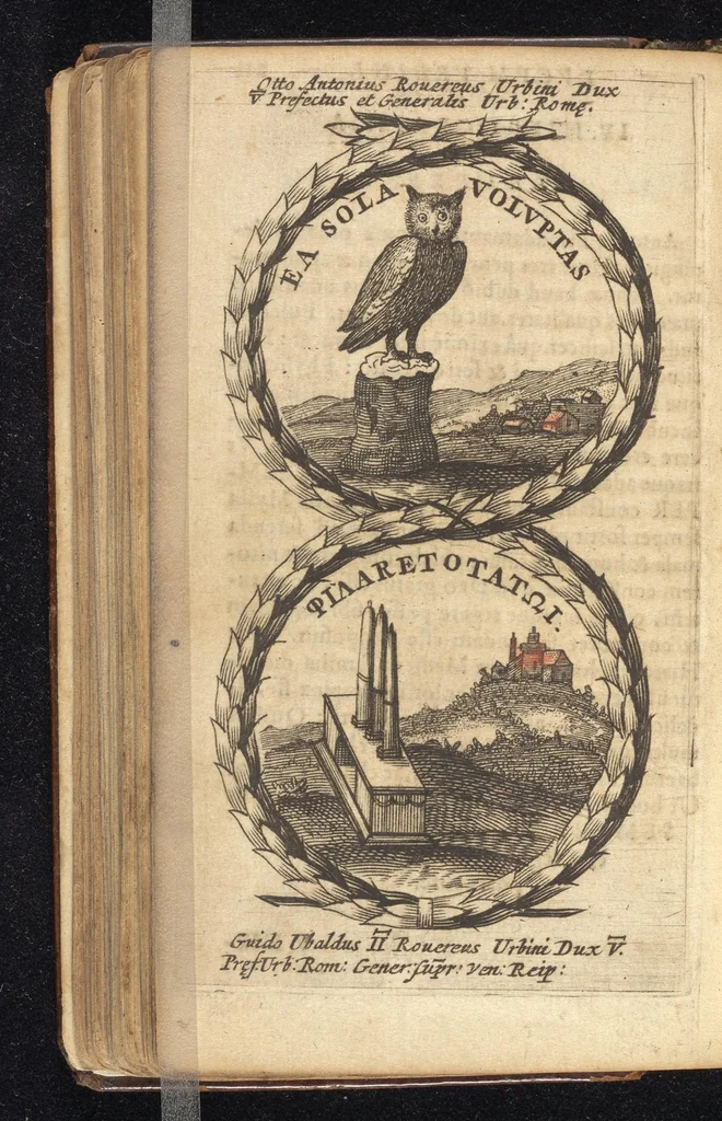 An illustration from Symbola varia diversorum principum, archiducum, ducum, comitum & marchionum totius Italiae : cum facili isagoge D. Anselmi de Boot, 1686, leaf 219