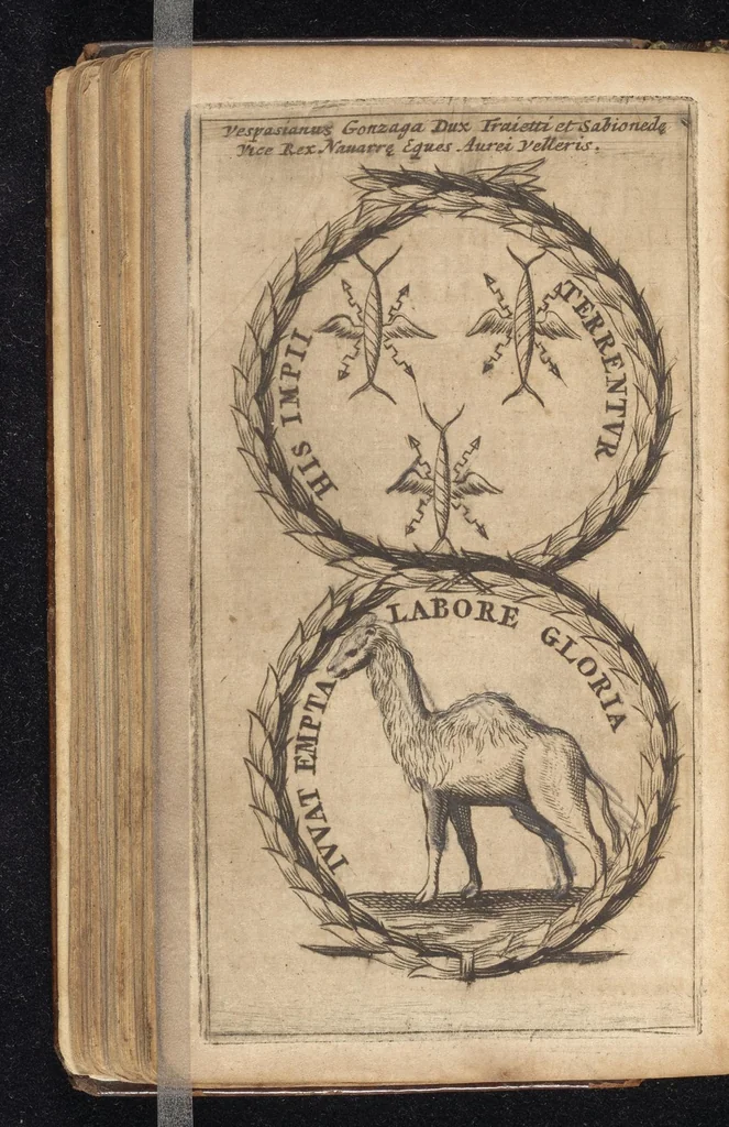 An illustration from Symbola varia diversorum principum, archiducum, ducum, comitum & marchionum totius Italiae : cum facili isagoge D. Anselmi de Boot, 1686, leaf 235