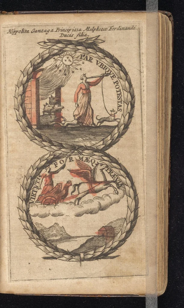 An illustration from Symbola varia diversorum principum, archiducum, ducum, comitum & marchionum totius Italiae : cum facili isagoge D. Anselmi de Boot, 1686, leaf 246