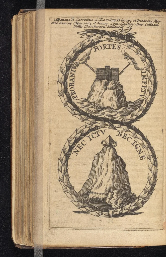 An illustration from Symbola varia diversorum principum, archiducum, ducum, comitum & marchionum totius Italiae : cum facili isagoge D. Anselmi de Boot, 1686, leaf 273