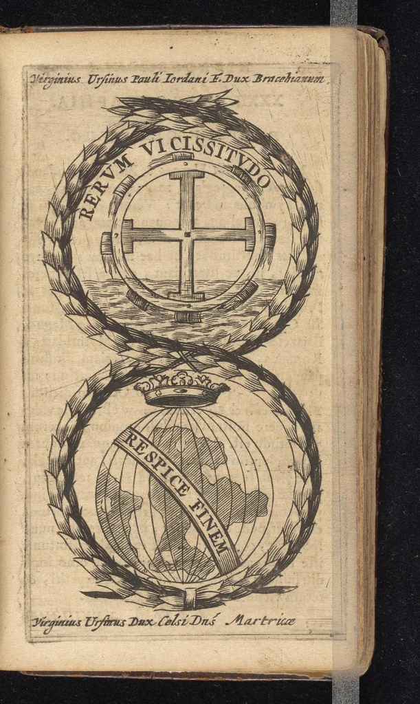An illustration from Symbola varia diversorum principum, archiducum, ducum, comitum & marchionum totius Italiae : cum facili isagoge D. Anselmi de Boot, 1686, leaf 286