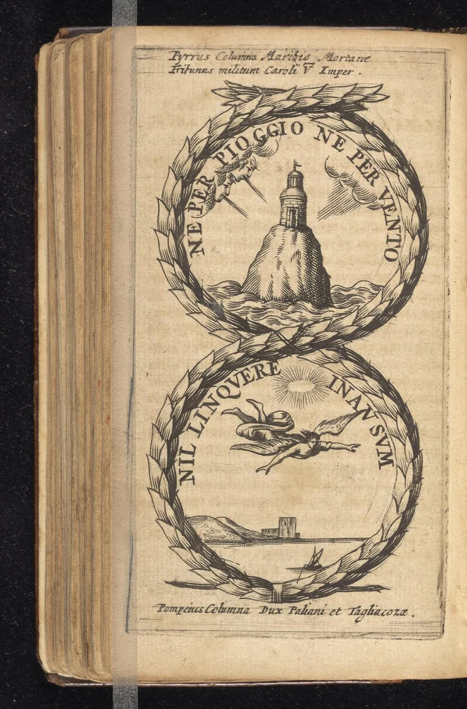 An illustration from Symbola varia diversorum principum, archiducum, ducum, comitum & marchionum totius Italiae : cum facili isagoge D. Anselmi de Boot, 1686, leaf 299