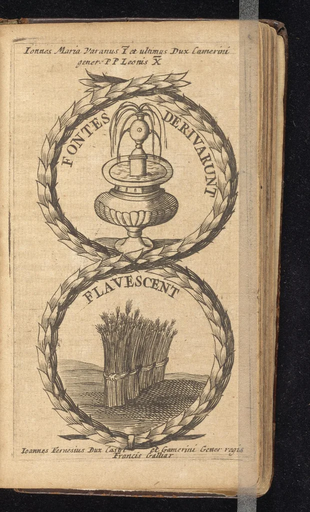 An illustration from Symbola varia diversorum principum, archiducum, ducum, comitum & marchionum totius Italiae : cum facili isagoge D. Anselmi de Boot, 1686, leaf 322
