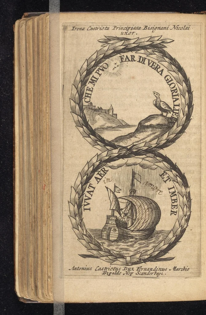 An illustration from Symbola varia diversorum principum, archiducum, ducum, comitum & marchionum totius Italiae : cum facili isagoge D. Anselmi de Boot, 1686, leaf 349