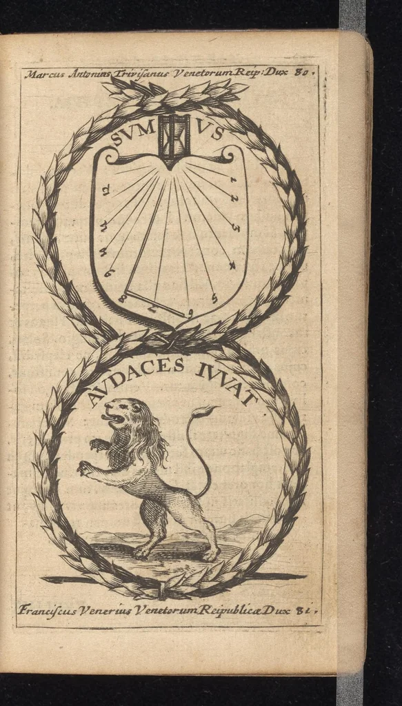An illustration from Symbola varia diversorum principum, archiducum, ducum, comitum & marchionum totius Italiae : cum facili isagoge D. Anselmi de Boot, 1686, leaf 36