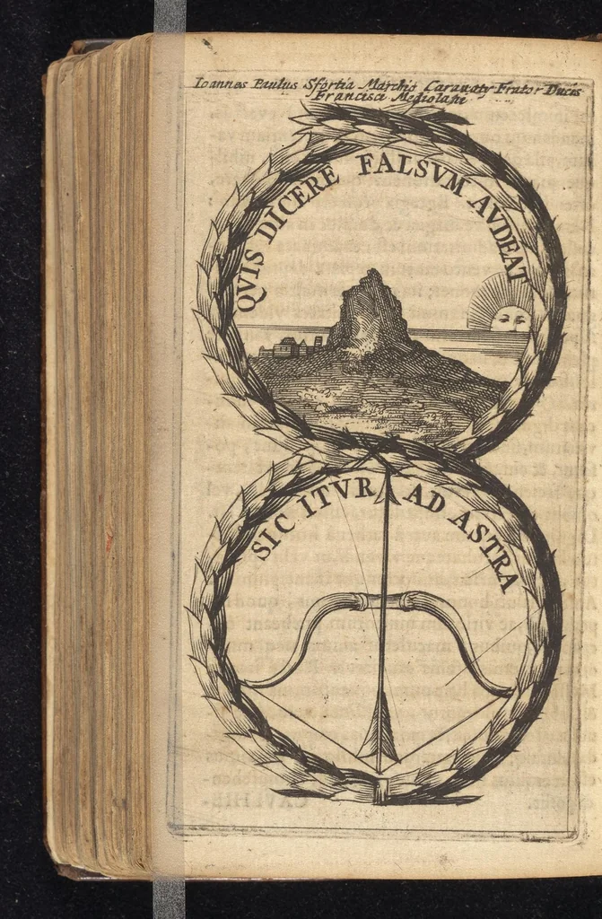 An illustration from Symbola varia diversorum principum, archiducum, ducum, comitum & marchionum totius Italiae : cum facili isagoge D. Anselmi de Boot, 1686, leaf 435