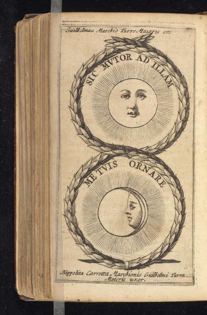 An illustration from Symbola varia diversorum principum, archiducum, ducum, comitum & marchionum totius Italiae : cum facili isagoge D. Anselmi de Boot, 1686, leaf 447
